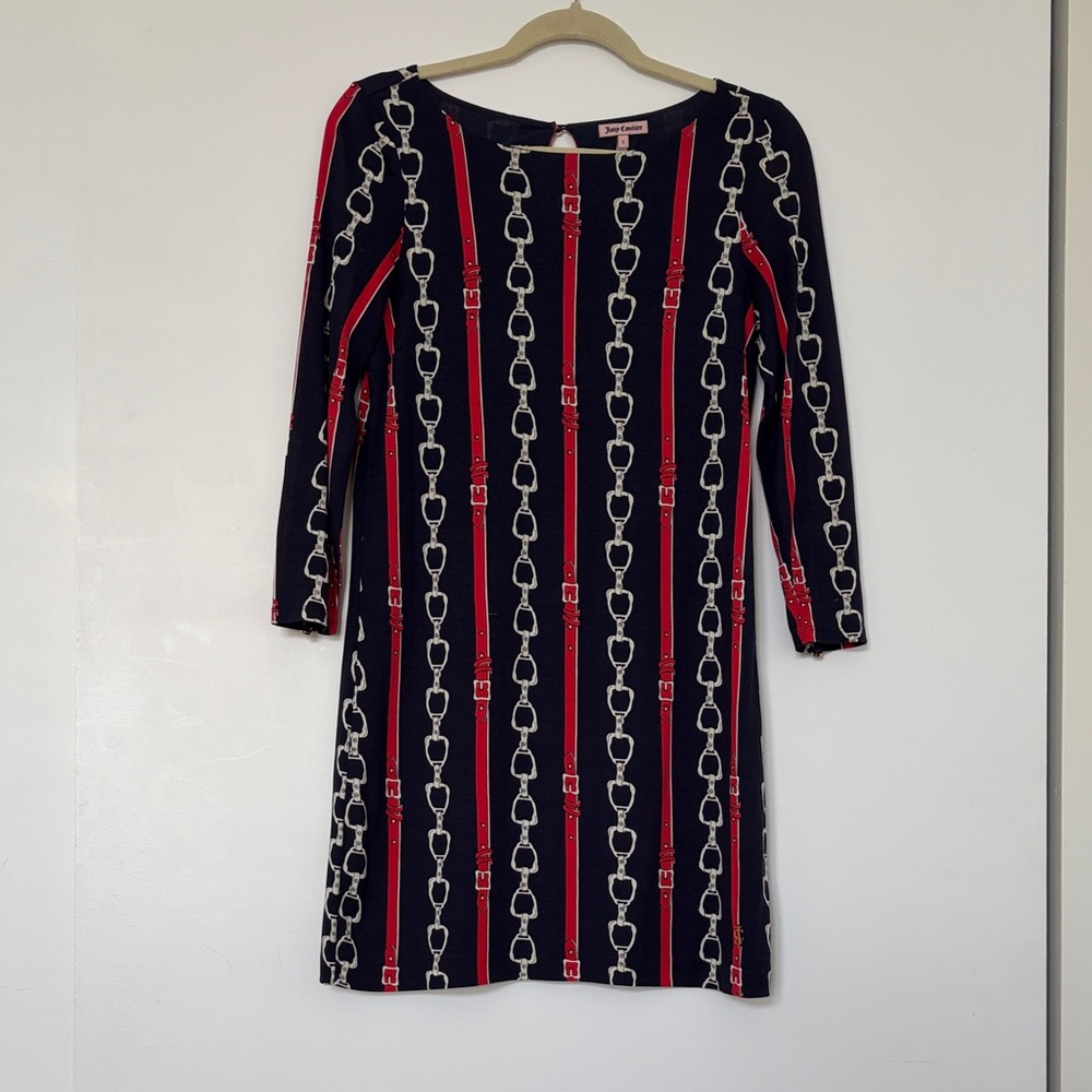 Juicy Couture Navy Dress with Red & White Chain-Print